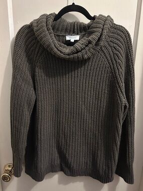 Haven Well Within olive green cowl neck fisherman knit sweater.  Medium